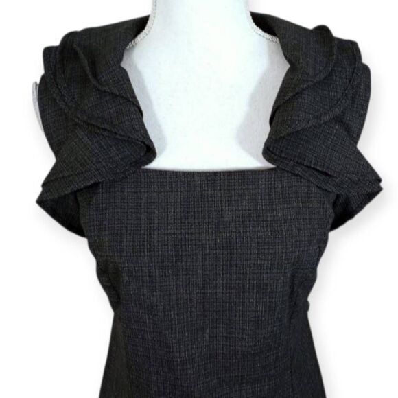 EMMA & MICHELE CHARCOAL RUFFLE MIDI DRESS SZ.8 EUC. - Picture 3 of 10